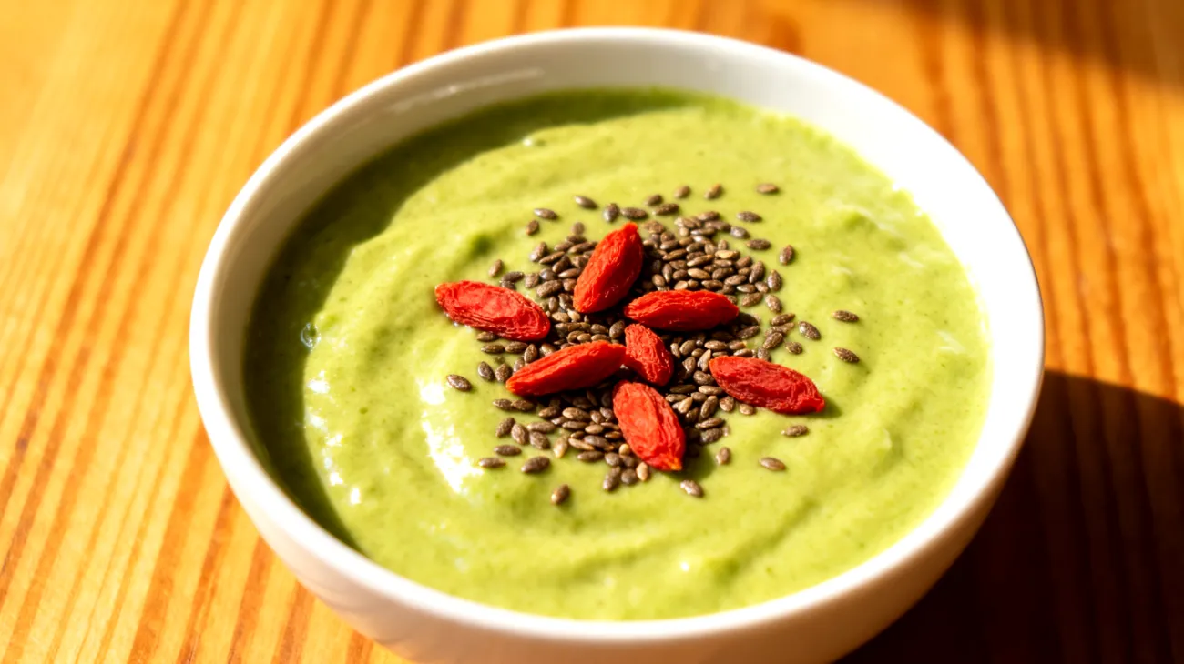 Hanfsamen-Spirulina-Pudding mit Goji-Beeren"