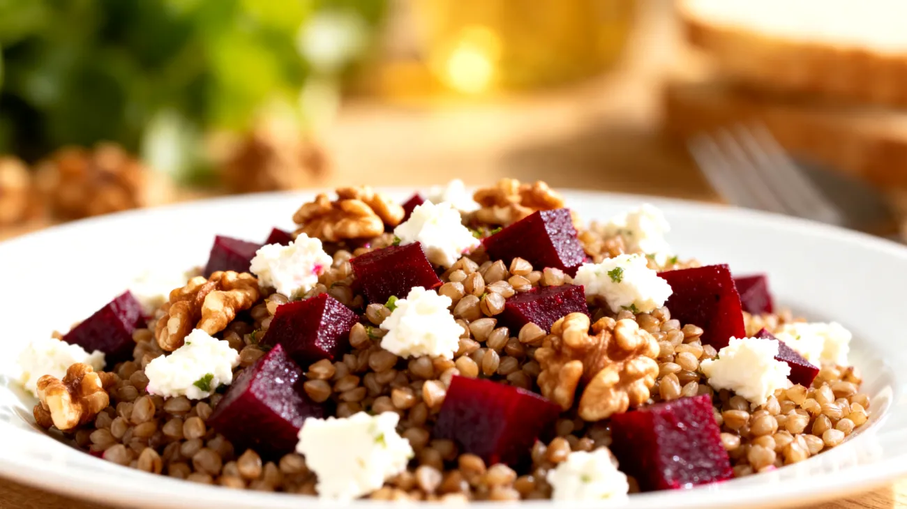 Buchweizen-Salat mit Rote Bete, Walnüssen und Ziegenkäse"