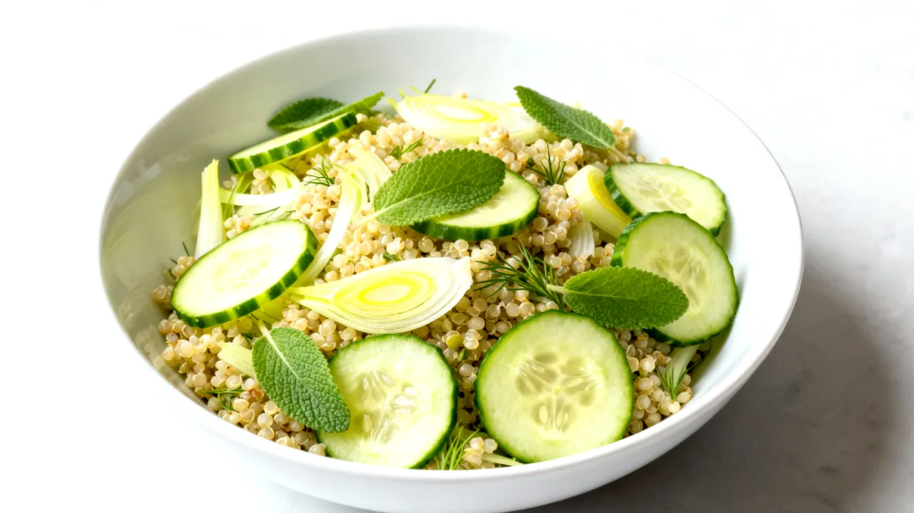 Fenchel-Quinoa-Salat mit Gurke und Zitronenmelisse"