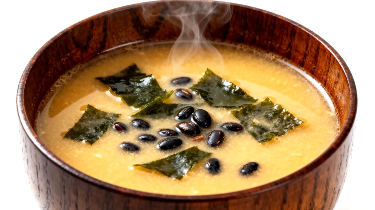 Miso-Suppe mit Wakame-Algen und fermentierten Schwarzbohnen"